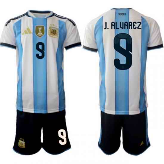 Argentina 2026 FIFA World Cup Soccer Jersey White #9 J. ALVAREZ